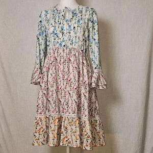 Maison Tara Three Tiered Multicolored Floral Dress Sz 4 Cottagecore,Whimsy